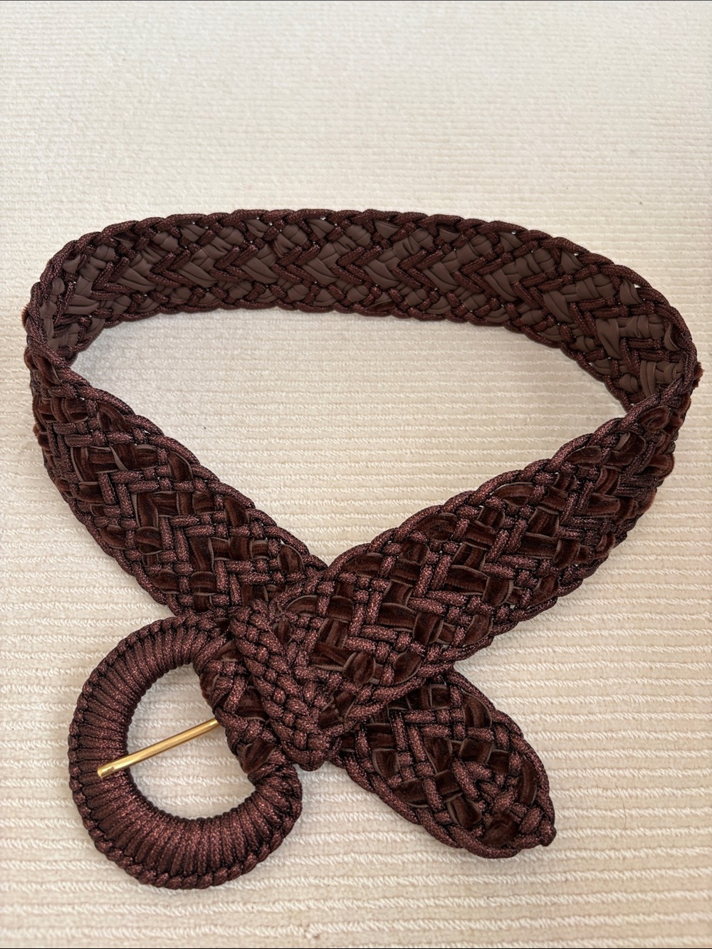 Woven Belt in Deep Burgundy Brown with Semi Round Buckle